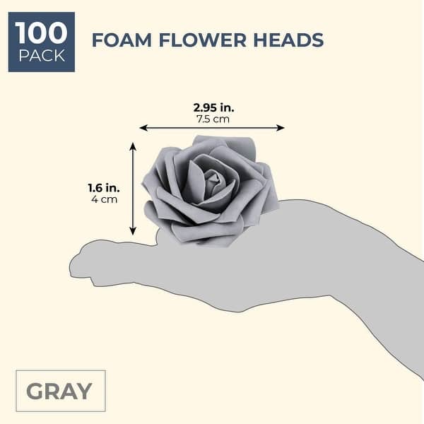 100 Pack 3" Grey Rose Fake Flower Heads for DIY Crafts, Weddings and